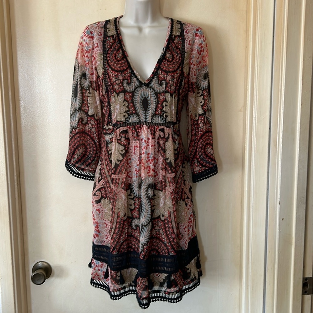 Ranna Gill Anthropologie floral print dress with tassels size 2